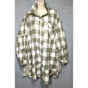 Oversized Blouse Tunic 2X Button Up Mixed Media Lagenlook Patch Work Fall Trend